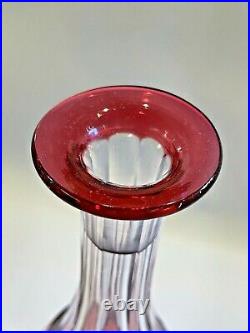 Vintage 14.5 Ruby Red and Clear Glass Liquor Decanter