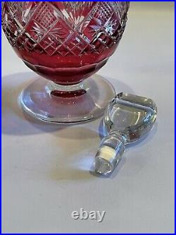 Vintage 14.5 Ruby Red and Clear Glass Liquor Decanter