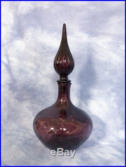 Vintage 14 Amethyst Purple Genie Bottle Art Glass Decanter, Mid Century Modern