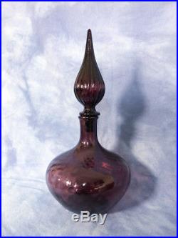 Vintage 14 Amethyst Purple Genie Bottle Art Glass Decanter, Mid Century Modern