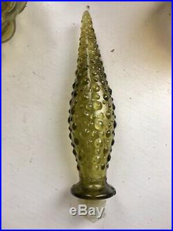 Vintage 16 1/2 Italian Empoli Hobnail Bubble Glass Genie Bottle Taupe Decanter