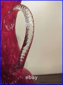 Vintage 16 Fleur de Lis Footed Twisted Applied Handle Wine Decanter Vase