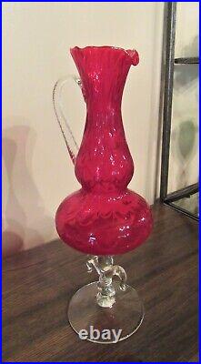 Vintage 16 Fleur de Lis Footed Twisted Applied Handle Wine Decanter Vase