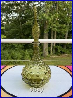 Vintage 16 Italian Empoli Amber Bubble Squat Genie Bottle Glass Decanter