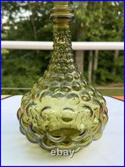 Vintage 16 Italian Empoli Amber Bubble Squat Genie Bottle Glass Decanter