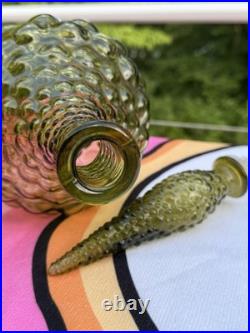 Vintage 16 Italian Empoli Amber Bubble Squat Genie Bottle Glass Decanter