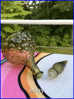 Vintage 16 Italian Empoli Amber Bubble Squat Genie Bottle Glass Decanter