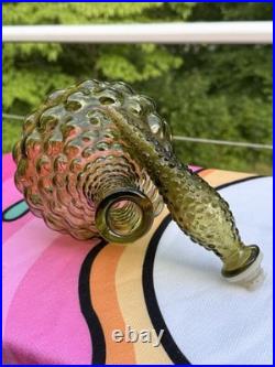 Vintage 16 Italian Empoli Amber Bubble Squat Genie Bottle Glass Decanter