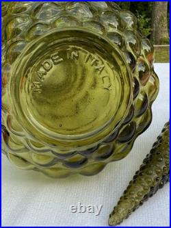 Vintage 16 Italian Empoli Amber Bubble Squat Genie Bottle Glass Decanter