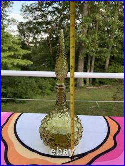 Vintage 16 Italian Empoli Amber Bubble Squat Genie Bottle Glass Decanter