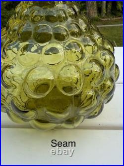 Vintage 16 Italian Empoli Amber Bubble Squat Genie Bottle Glass Decanter