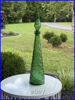 Vintage 17.5 Emerald Green Italian Empoli Genie Bottle Wave Textured Decanter