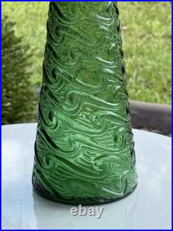 Vintage 17.5 Emerald Green Italian Empoli Genie Bottle Wave Textured Decanter