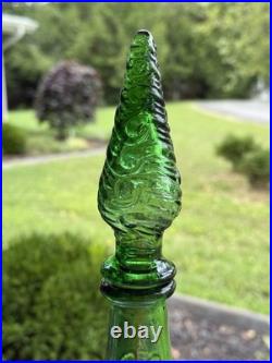 Vintage 17.5 Emerald Green Italian Empoli Genie Bottle Wave Textured Decanter