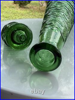 Vintage 17.5 Emerald Green Italian Empoli Genie Bottle Wave Textured Decanter