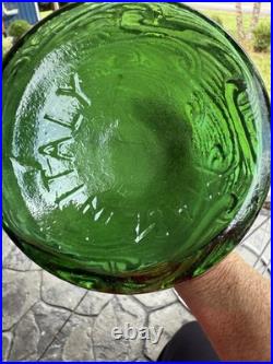 Vintage 17.5 Emerald Green Italian Empoli Genie Bottle Wave Textured Decanter