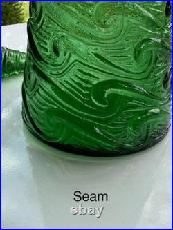 Vintage 17.5 Emerald Green Italian Empoli Genie Bottle Wave Textured Decanter