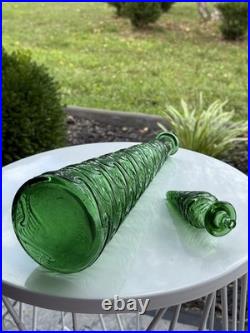 Vintage 17.5 Emerald Green Italian Empoli Genie Bottle Wave Textured Decanter