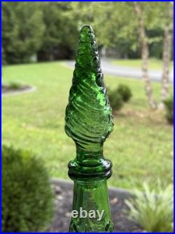 Vintage 17.5 Emerald Green Italian Empoli Genie Bottle Wave Textured Decanter