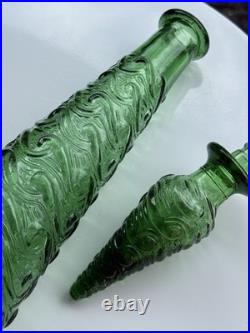 Vintage 17.5 Emerald Green Italian Empoli Genie Bottle Wave Textured Decanter