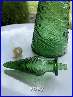 Vintage 17.5 Emerald Green Italian Empoli Genie Bottle Wave Textured Decanter