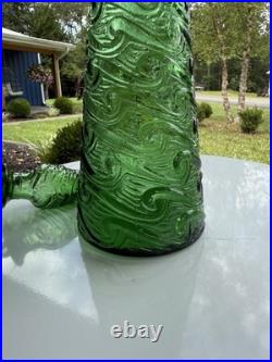 Vintage 17.5 Emerald Green Italian Empoli Genie Bottle Wave Textured Decanter
