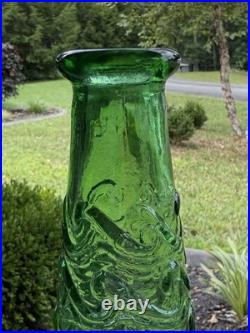 Vintage 17.5 Emerald Green Italian Empoli Genie Bottle Wave Textured Decanter