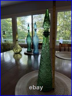 Vintage 17.5 Emerald Green Italian Empoli Genie Bottle Wave Textured Decanter
