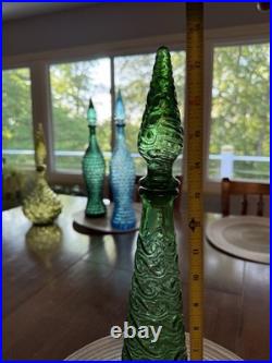 Vintage 17.5 Emerald Green Italian Empoli Genie Bottle Wave Textured Decanter