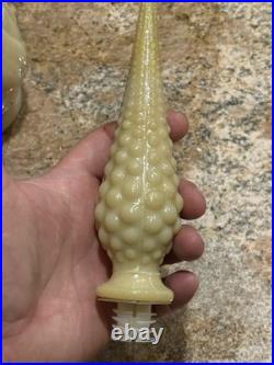 Vintage 18 3/4 Cream Milk Glass Fruit Motif Genie Bottle Decanter MCM