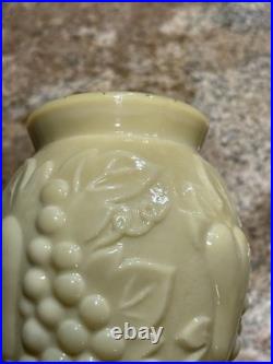 Vintage 18 3/4 Cream Milk Glass Fruit Motif Genie Bottle Decanter MCM