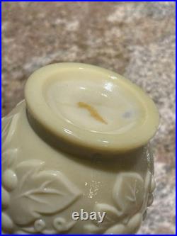 Vintage 18 3/4 Cream Milk Glass Fruit Motif Genie Bottle Decanter MCM