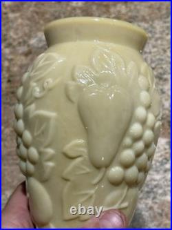 Vintage 18 3/4 Cream Milk Glass Fruit Motif Genie Bottle Decanter MCM