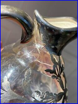 Vintage 1913 Larchmont Yacht Club Glass Decanter Trophy With Silver Overlay