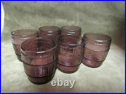 Vintage 1920's Cambridge Glass Barrel Decanter withStand & 6 Small Tumblers Purple