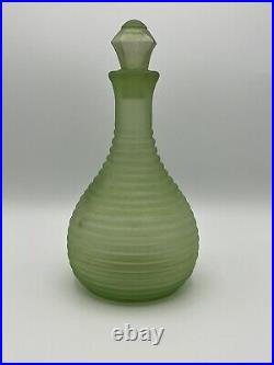 Vintage 1930's Frigidaire Green Vaseline Glass Decanter With Stopper GLOWS. RARE