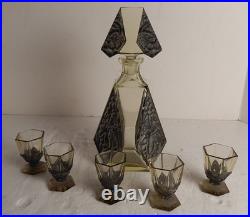 Vintage 1930s Schlevogt & Hoffman Czech Crystal Decanter & Aperitif Glass Set