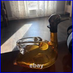 Vintage 1940's Art Deco Amber Glass Duck Decanter AUSTRIA Figural 8.5