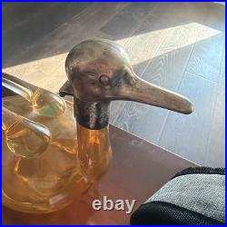 Vintage 1940's Art Deco Amber Glass Duck Decanter AUSTRIA Figural 8.5
