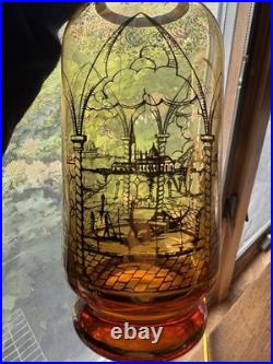 Vintage 1950's Venetian Amber Glass Decanter Set 6 Glasses Gold Gilding Gondola