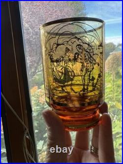 Vintage 1950's Venetian Amber Glass Decanter Set 6 Glasses Gold Gilding Gondola