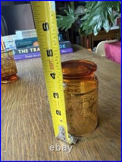 Vintage 1950's Venetian Amber Glass Decanter Set 6 Glasses Gold Gilding Gondola