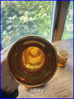 Vintage 1950's Venetian Amber Glass Decanter Set 6 Glasses Gold Gilding Gondola