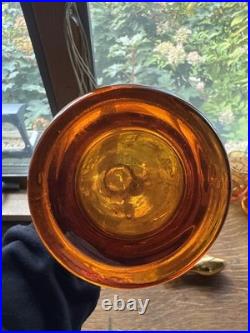 Vintage 1950's Venetian Amber Glass Decanter Set 6 Glasses Gold Gilding Gondola