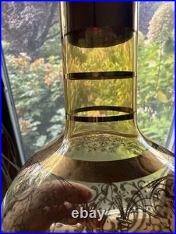 Vintage 1950's Venetian Amber Glass Decanter Set 6 Glasses Gold Gilding Gondola