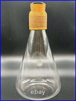 Vintage 1950s Clear Glass Chemistry Flask Decanter Cork Neck RARE 11 x 6
