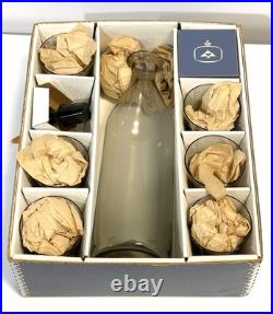 Vintage 1950s Mid Century Leerdam Glass Decanter Barware Set Never Used MIB