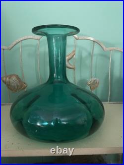 Vintage 1958 Art Glass Blue Aqua Hand Blown Decanter 8 Inches Tall