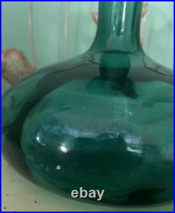 Vintage 1958 Art Glass Blue Aqua Hand Blown Decanter 8 Inches Tall