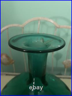 Vintage 1958 Art Glass Blue Aqua Hand Blown Decanter 8 Inches Tall
